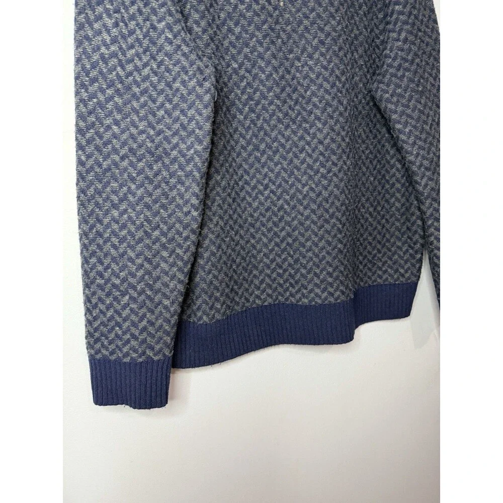 J. Crew Blue Herringbone Knit Merino Wool Blend 1/4 Pullover Sweater Large